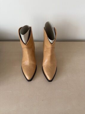 Isabel Marant Tan Pointed-Toe Western Leather Ankle Boots